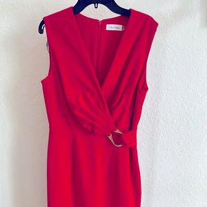 Calvin Klein Sleeveless Faux Wrap Side Buckle Dress Imperial Red size 4